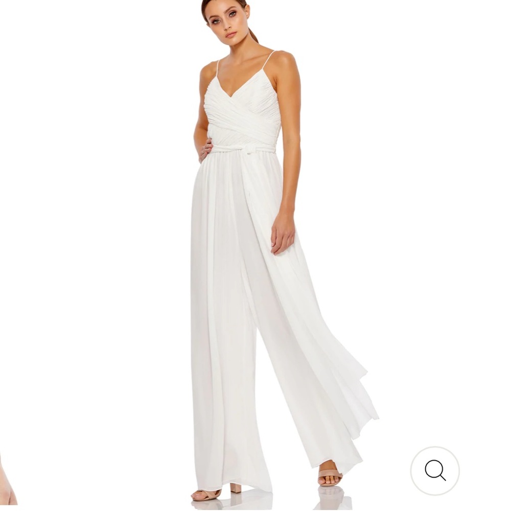 Ieena for Mac Duggal flowy wrap white jumpsuit